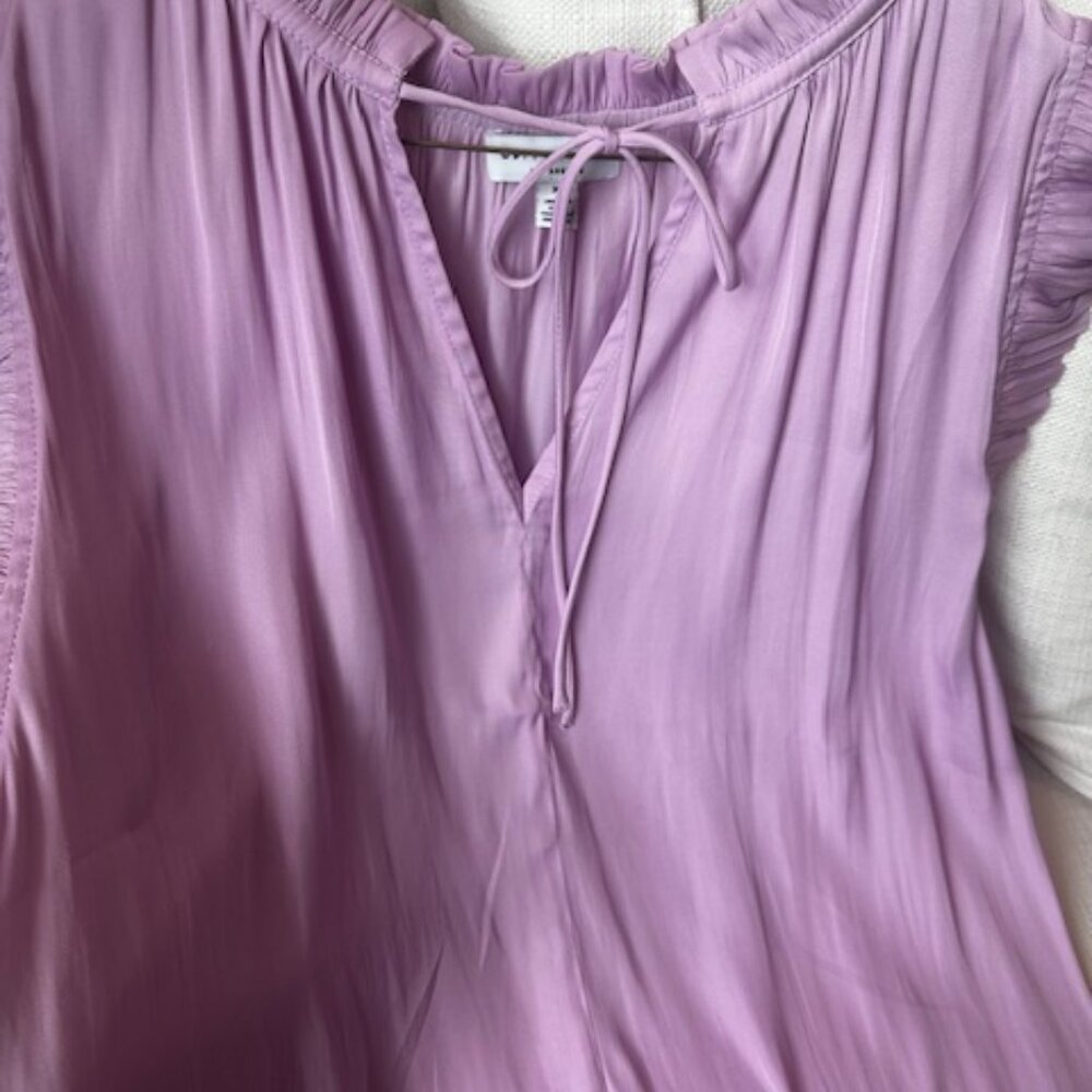 Current Air Ruffle Cap Sleeve Tie-Neck Blouse in Lavender, XS - Picture 2 of 6